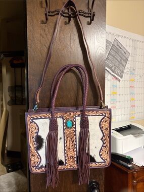 Portfolio handbag  cowhide purple trim new never used